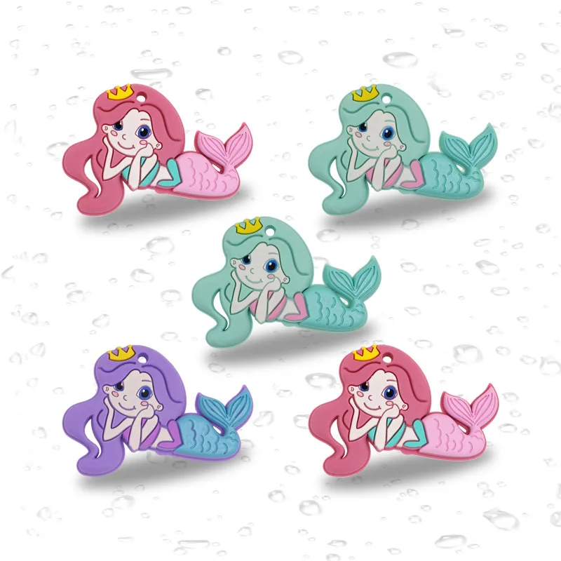 

Kovict 1PCS Mermaid Teether Silicone Teething Portable Shower Chewing Pendant Food Grade Nursing Sensory Necklace Accessorie