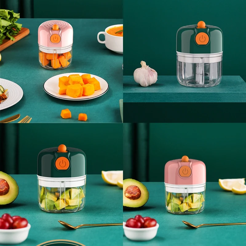 Electric Garlic Chopper Machine,Mini Portable Food Meat Processor Blender Slicer Grinder for Chili Onion Nut 100ML