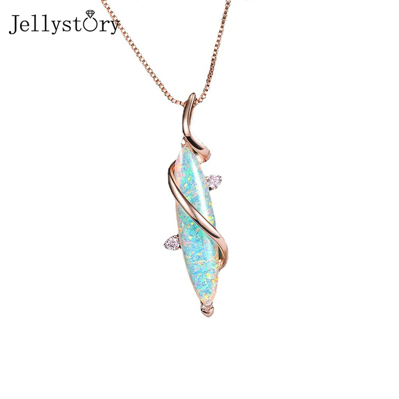 

Jellystory Opal Charm Necklaces For Women Real 925 Sterling Silver Simple Geometric Pendant Wedding Anniversary Fine Jewelry