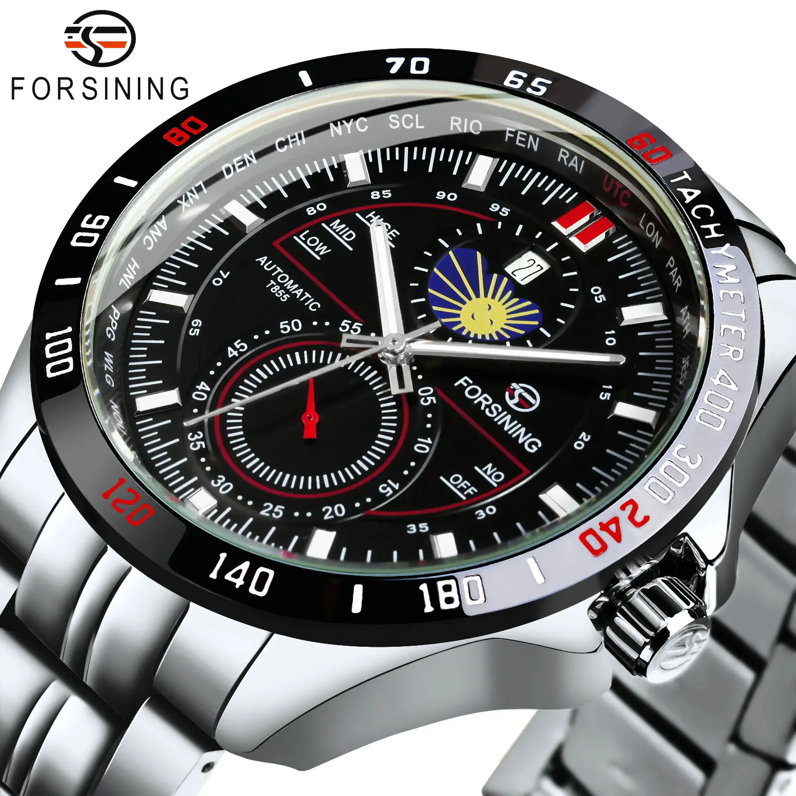 Forsining Fashion Sport Mens Watch Moon Phase Small Dial Top Brand Business Automatic Male Clock Stainless Steel Band Waterproof
Forsining Fashion Sport Mens Watch Moon Phase Small Dial Top Brand Business Automatic Male Clock Stainless Steel Band Waterproof