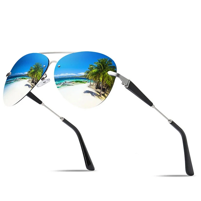 

Солнцезащитные очки Мужские поляризационные без оправы, роскошные брендовые авиаторы с металлическим покрытием для вождения, 743