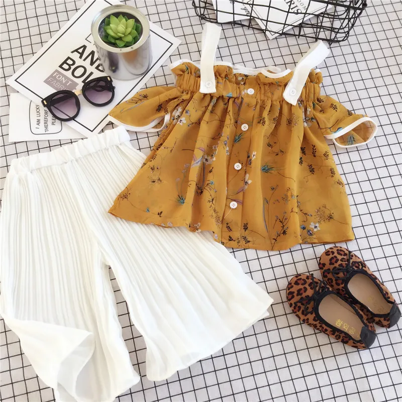 Girls Clothing Sets Clothes Curl Striped T-shirt+Long Stripe Pants Floral Print Skirt 2Pcs Children | Мать и ребенок