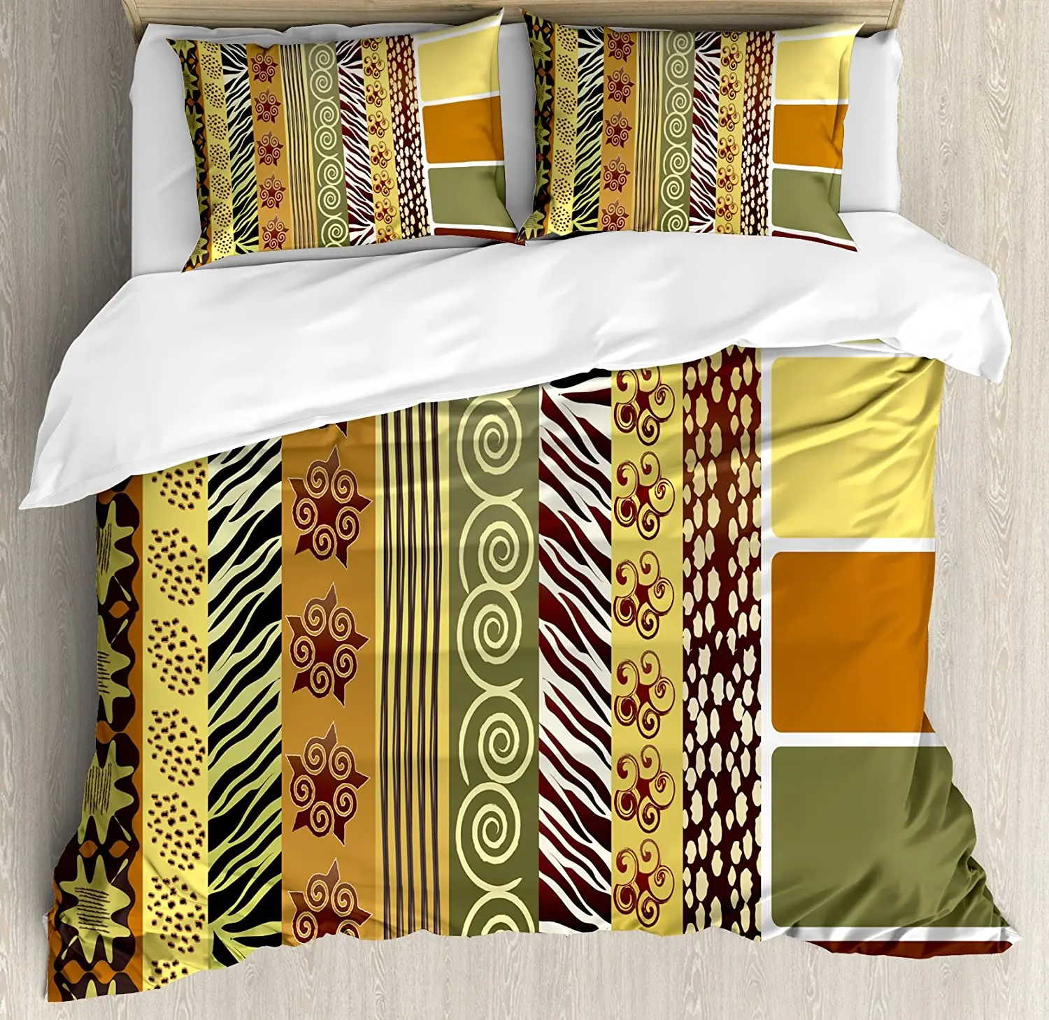 

Zambia Duvet Cover Set Vintage Mixed African Pattern Ancient Earthen Toned Floral Abstract Tribal Image Bedding Set for Home