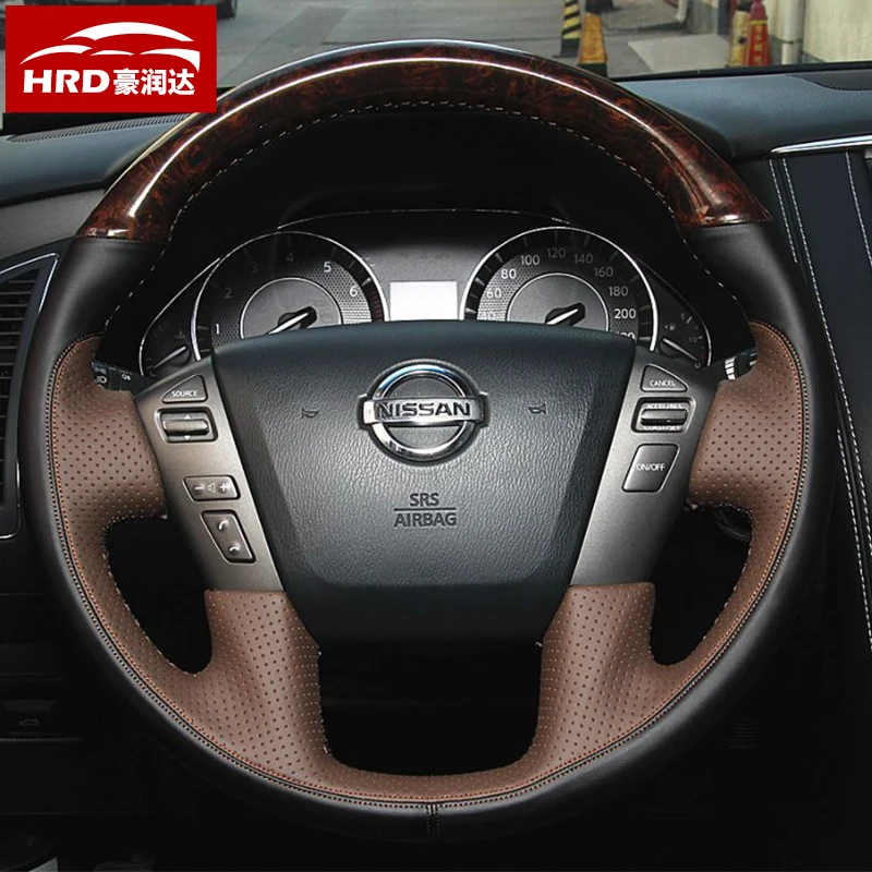 DIY hand-stitched peach wood grain carbon fiber leather car steering wheel cover for Nissan Patrol Y62 Accessories 
DIY hand-stitched peach wood grain carbon fiber leather car steering wheel cover for Nissan Patrol Y62 Accessories