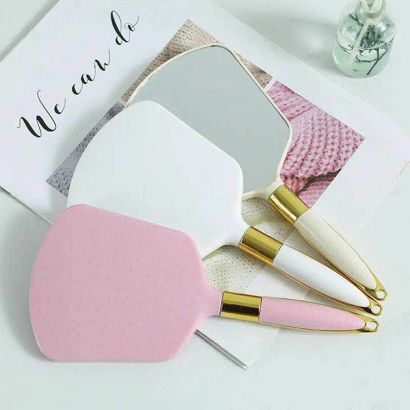 

Косметическое зеркало TY09 с ручкой для подарков, милые розовые, белые пластиковые винтажные ручные зеркала, прямоугольное зеркало для макия...