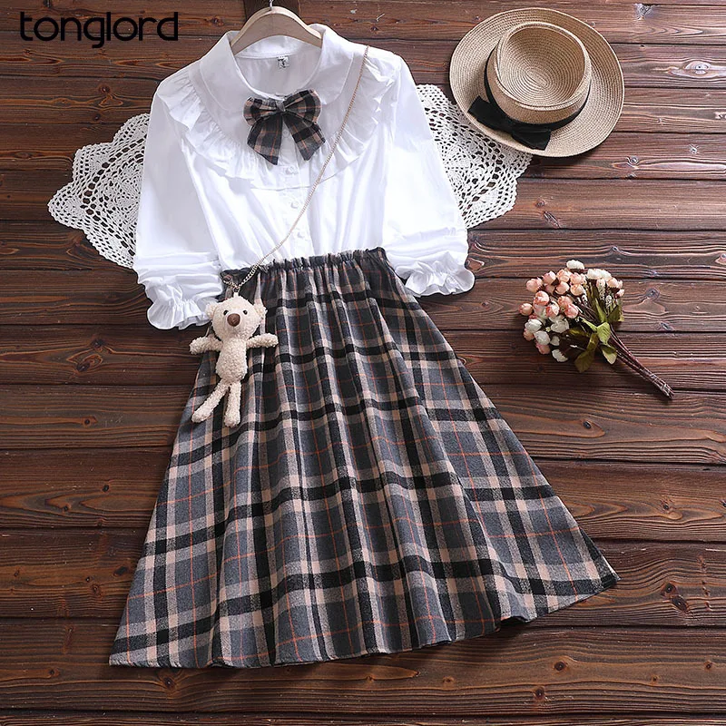 Women College style Midi Dresses Autumn Long Sleeve Bow Collar A-Line Dress With Bear Female Single-breaste Plaid Mujer Vestidos
Women College style Midi Dresses Autumn Long Sleeve Bow Collar A-Line Dress With Bear Female Single-breaste Plaid Mujer Vestidos