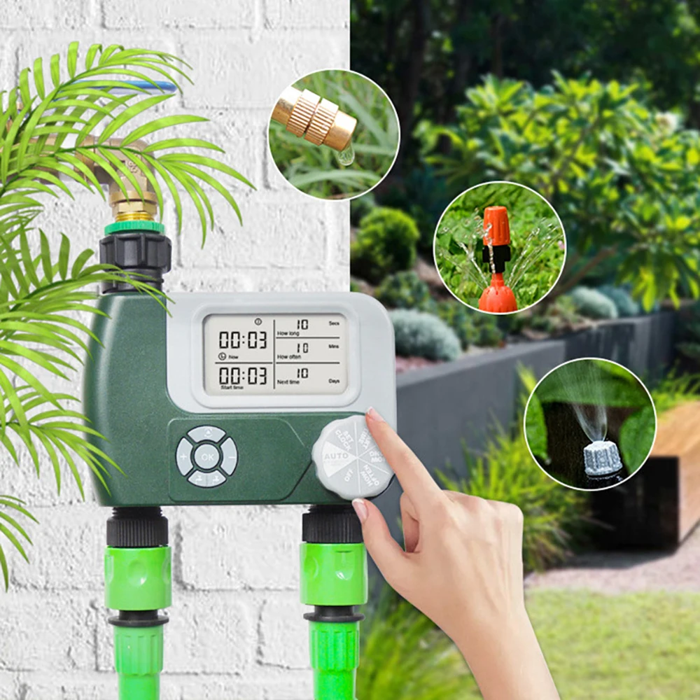 Battery Operated Programmable Automatic Garden Water Timers Digital Hose Faucet Timer with 2 Outlet Irrigation Controller
Battery Operated Programmable Automatic Garden Water Timers Digital Hose Faucet Timer with 2 Outlet Irrigation Controller