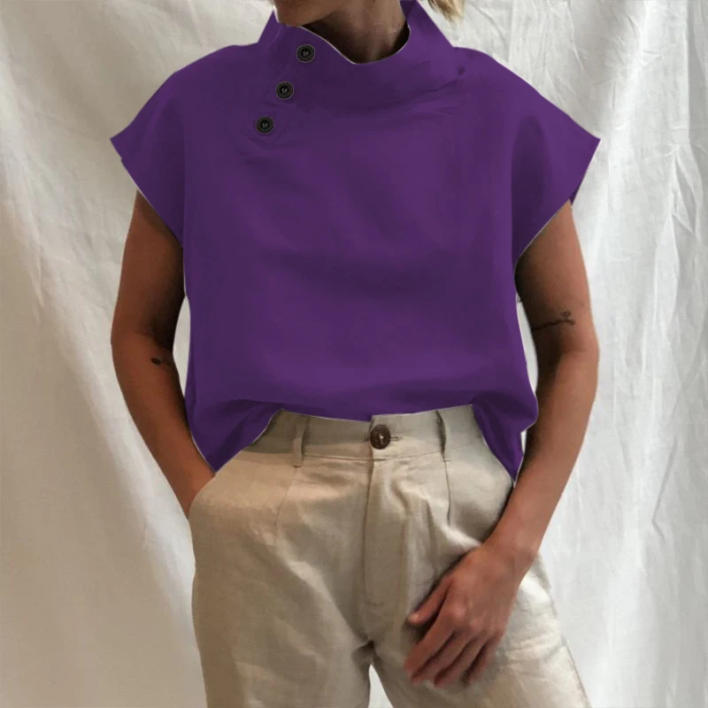 Women Solid Stand Neck Button Cotton Shirt Summer Short Sleeve Blouse Casual Tops Female Tunic Plus Size 5XL 
Women Solid Stand Neck Button Cotton Shirt Summer Short Sleeve Blouse Casual Tops Female Tunic Plus Size 5XL