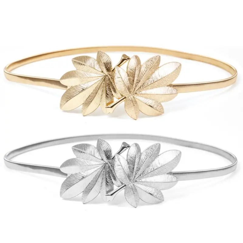 Women Bridal Skinny Waistband Maple Leaf Shape Metal Buckle Glitter Solid Color Elastic Wedding Dress Waist Belt 264E
Women Bridal Skinny Waistband Maple Leaf Shape Metal Buckle Glitter Solid Color Elastic Wedding Dress Waist Belt 264E