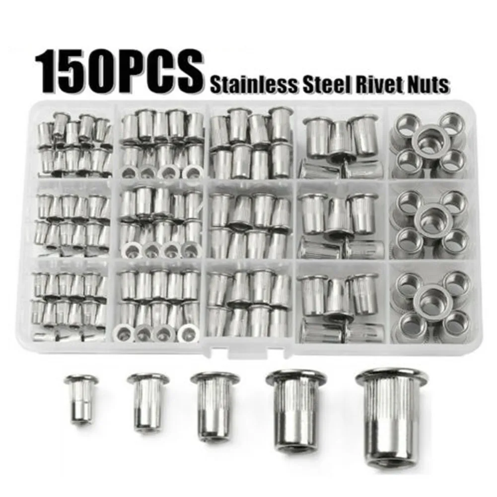 150PCS Stainless Steel Rivet Nut With Box Thread Repair Insert Kit Flat Head M3 M4 M5 M6 M8 Rivet Nut Kit Helicoil Thread
150PCS Stainless Steel Rivet Nut With Box Thread Repair Insert Kit Flat Head M3 M4 M5 M6 M8 Rivet Nut Kit Helicoil Thread