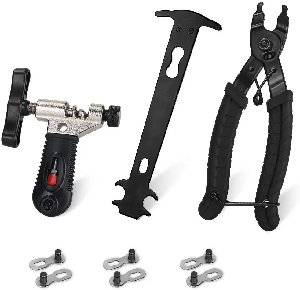 Bike Chain Repair Tool Kit, Bike Master Link Pliers Remover Chain Breaker Splitter Cutter & Chain Wear Indicator Checker
Bike Chain Repair Tool Kit, Bike Master Link Pliers Remover Chain Breaker Splitter Cutter & Chain Wear Indicator Checker