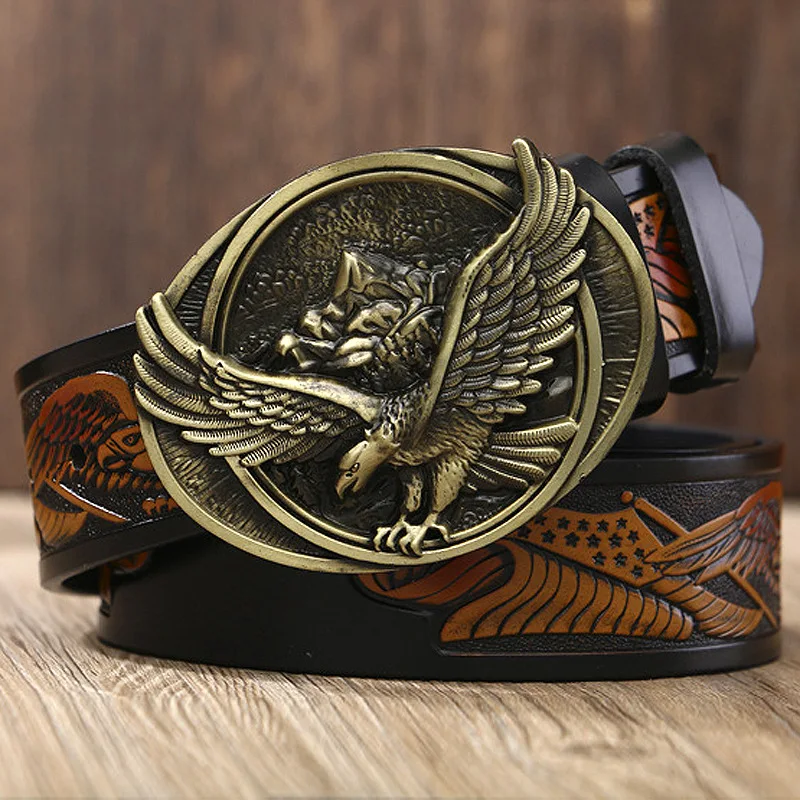 Western denim personality fashionable leather belt men's casual male eagle buckle carving craft belt 
Western denim personality fashionable leather belt men's casual male eagle buckle carving craft belt