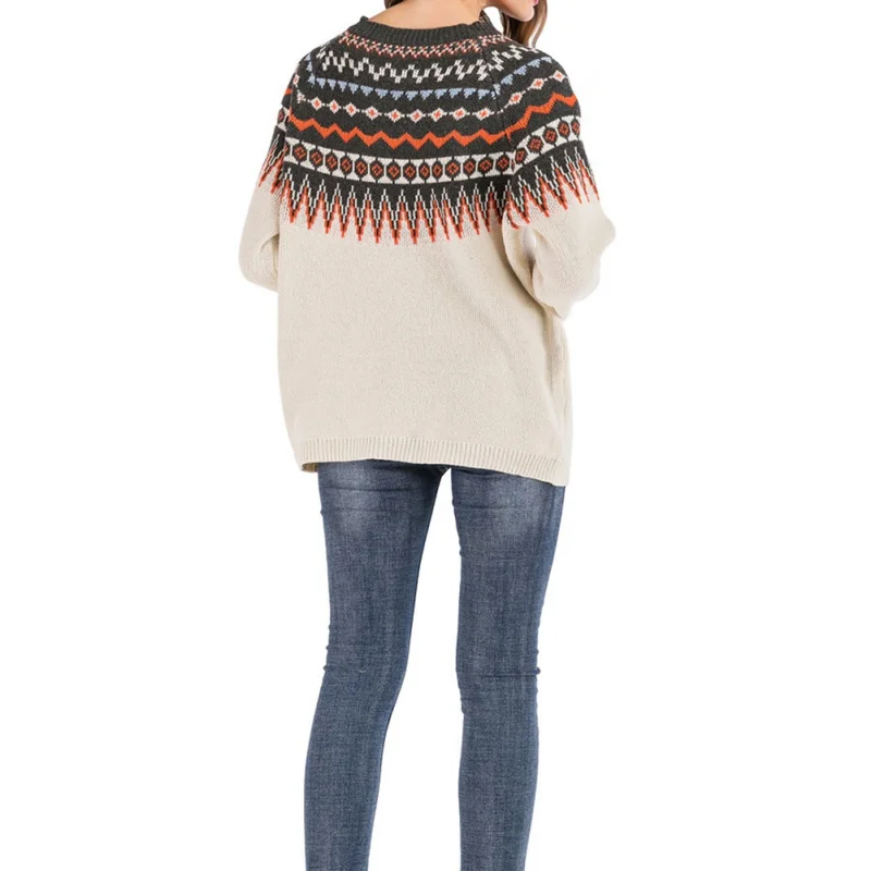 Теплый осенне-зимний женский модный пуловер с круглым вырезом и длинными