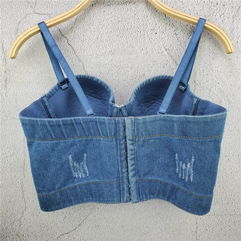 Fashion Crop Top Women Bra Denim Jeans Lady Suspenders Buttons Sexy Fresh Corset Nightclub Party Short Top Vest
Fashion Crop Top Women Bra Denim Jeans Lady Suspenders Buttons Sexy Fresh Corset Nightclub Party Short Top Vest