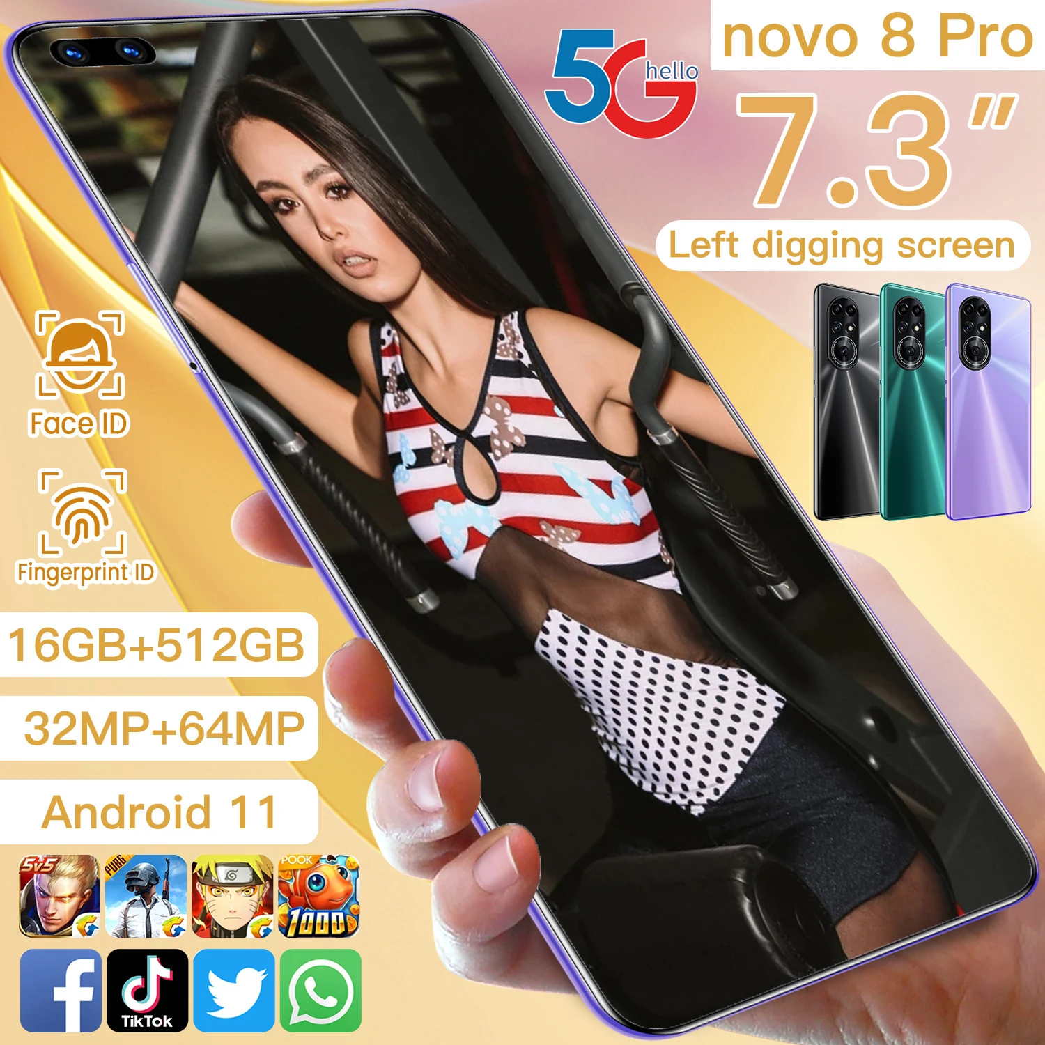2021 Novo8 Pro Global Version 7.3 Inch HD Screen Snapdragon 888 16GB 512GB Android 11 32MP 64MP Camera 6800mAh Game Smartphone
2021 Novo8 Pro Global Version 7.3 Inch HD Screen Snapdragon 888 16GB 512GB Android 11 32MP 64MP Camera 6800mAh Game Smartphone