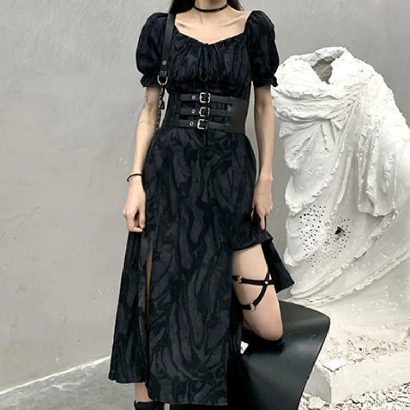 HOUZHOU Goth Dress Woman Harajuku Dark Black Long Dress Tie Dye Gothic Punk Split Fork Puff Sleeve Vintage Summer Streetwear
HOUZHOU Goth Dress Woman Harajuku Dark Black Long Dress Tie Dye Gothic Punk Split Fork Puff Sleeve Vintage Summer Streetwear