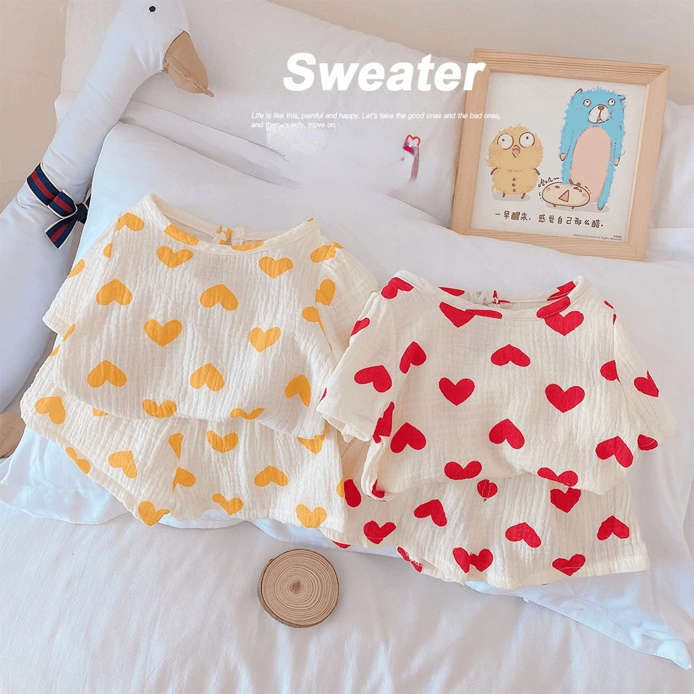 Summer New Girls Suit Love Breathable Gauze Cotton T-shirt Shorts 2 Pcs Set 
Summer New Girls Suit Love Breathable Gauze Cotton T-shirt Shorts 2 Pcs Set