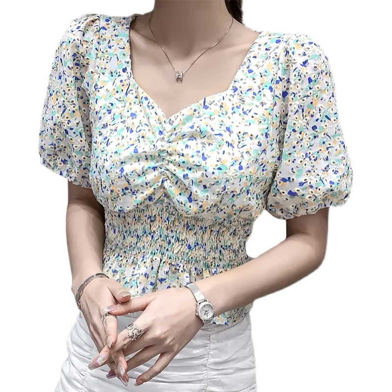 2021 Summer New French Style Square Collar Puff Sleeve Short Floral Shirt Women's Underwear Shirt Top Small 
2021 Summer New French Style Square Collar Puff Sleeve Short Floral Shirt Women's Underwear Shirt Top Small