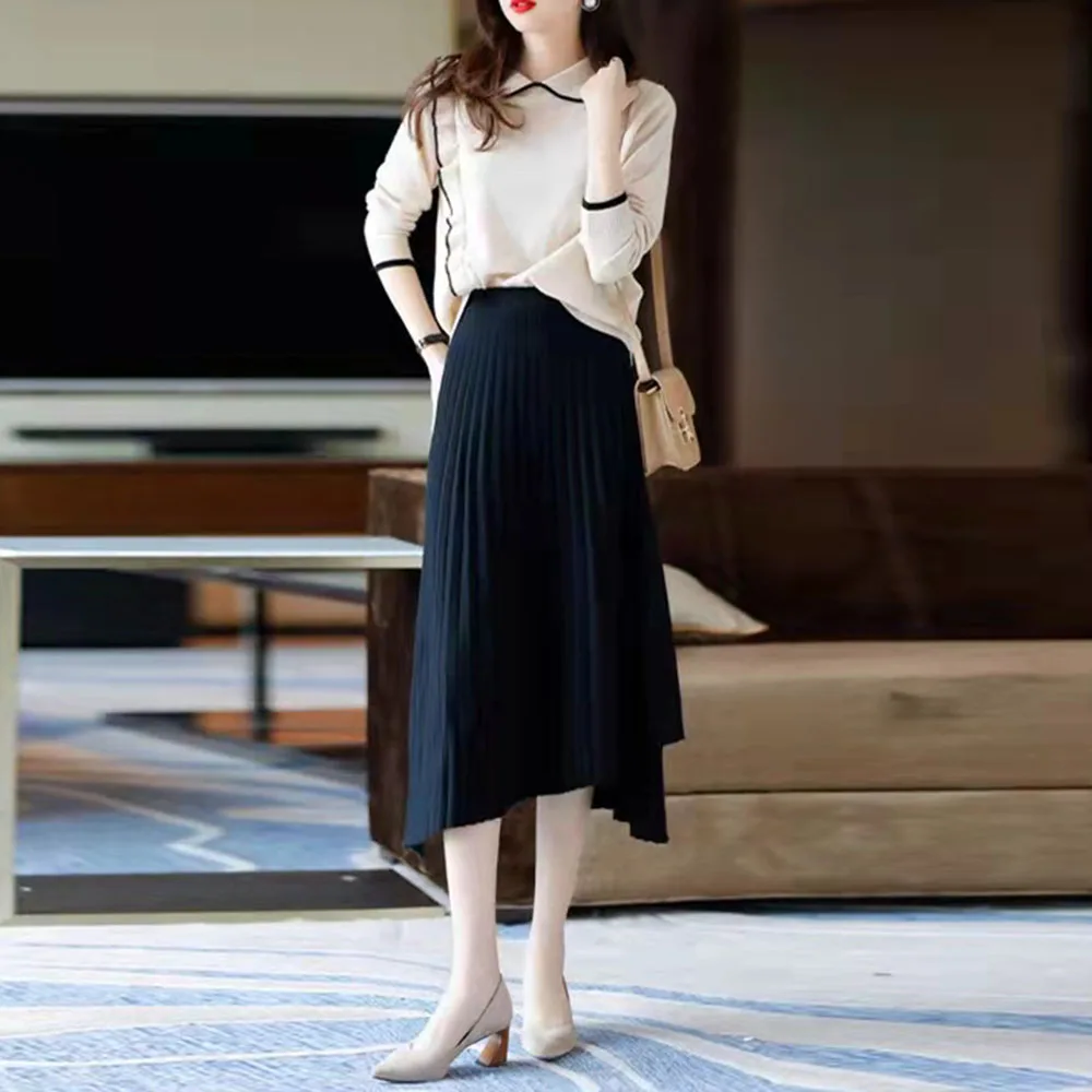 Женский комплект из двух предметов, юбка, 2021, женский модный шикарный комплект с плиссированным пуловером, Женский костюм с блузкой с длинны... 
Женский комплект из двух предметов, юбка, 2021, женский модный шикарный комплект с плиссированным пуловером, Женский костюм с блузкой с длинны...