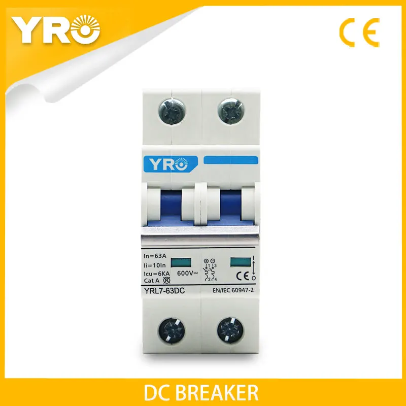 2P DC 600V Solar Mini Circuit Breaker 6A 10A 16A 20A 25A 32A 40A 50A 63A DC MCB for PV System YRL7-63DC
2P DC 600V Solar Mini Circuit Breaker 6A 10A 16A 20A 25A 32A 40A 50A 63A DC MCB for PV System YRL7-63DC