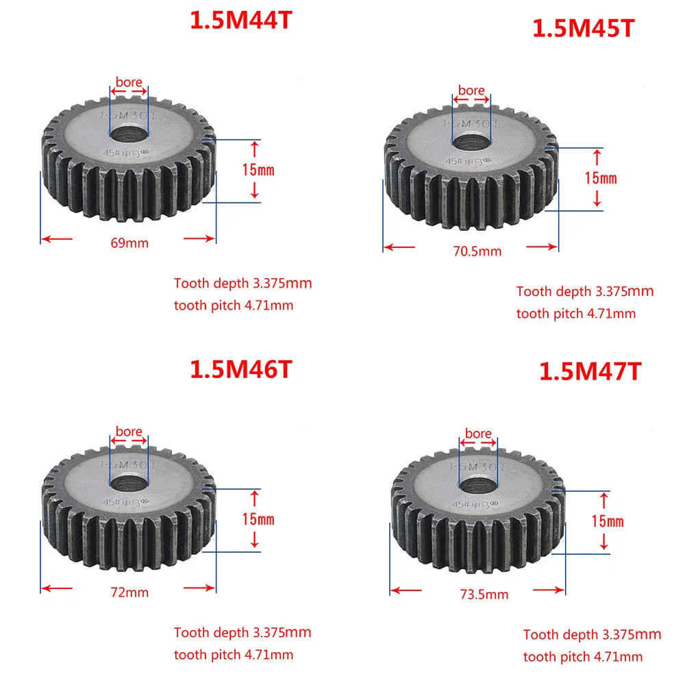 1PCS 45# Steel 1.5 Modulus 44T-59T Spur Gear Pinion/Metal Gear 44 Teeth - 59 Teeth Thickness 15mm
1PCS 45# Steel 1.5 Modulus 44T-59T Spur Gear Pinion/Metal Gear 44 Teeth - 59 Teeth Thickness 15mm