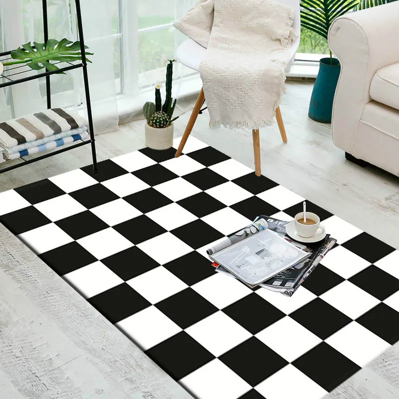 

New European Geometric Black And White Carpet Area Rug For Bedroom Livingroom Kitchen Baths Tapete Carpet Large Home Anti-Slip