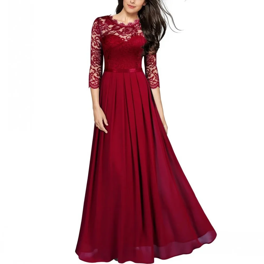 Chiffon Dress Stitching Lace Half Sleeve Dinner Evening Party Long Dress Women Bridesmaid Wedding Wear Burgundy Black Clothes
Chiffon Dress Stitching Lace Half Sleeve Dinner Evening Party Long Dress Women Bridesmaid Wedding Wear Burgundy Black Clothes