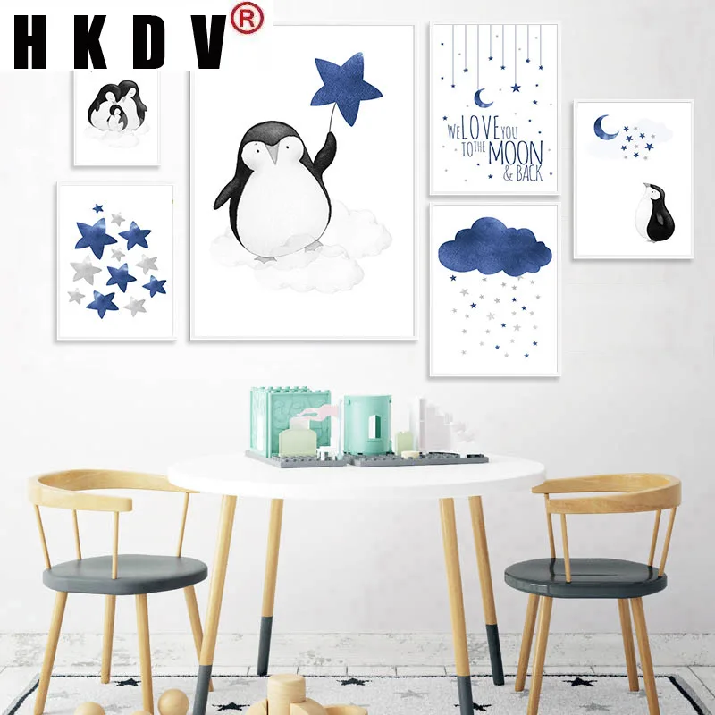 HKDV Nordic Animal Penguin Blue Star Cloud Cartoon Canvas Painting Wall Art Print Poster Picture Modern Kid Baby Bedroom Decor
HKDV Nordic Animal Penguin Blue Star Cloud Cartoon Canvas Painting Wall Art Print Poster Picture Modern Kid Baby Bedroom Decor