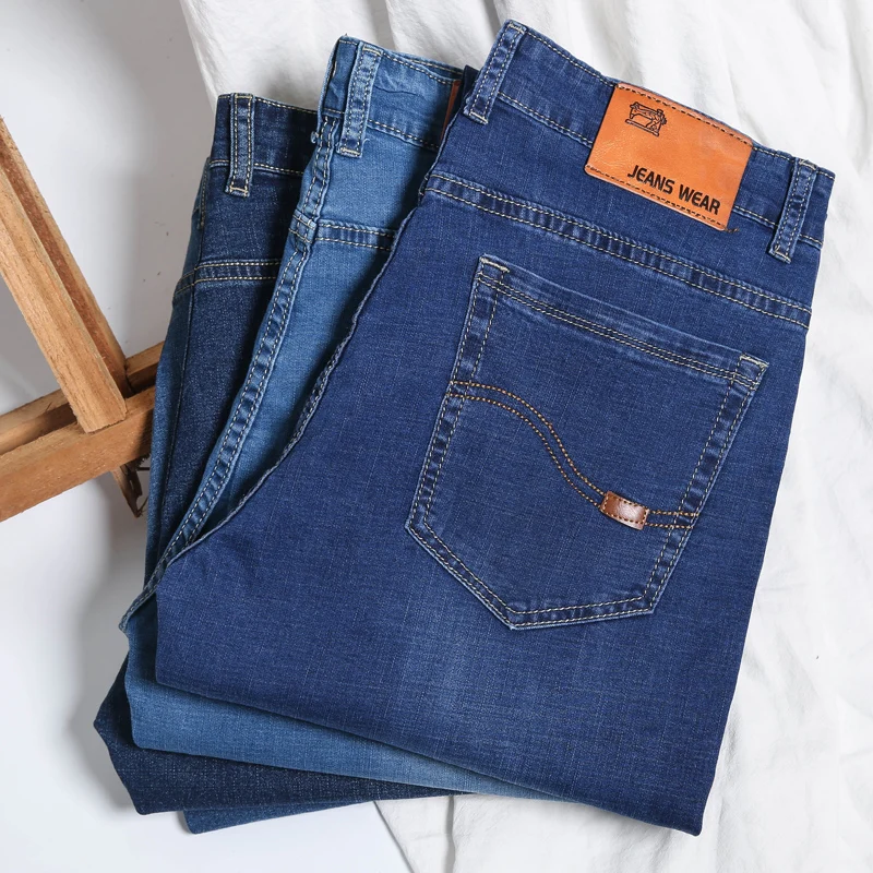 Мужские тонкие синие джинсы на весну и лето, деловые повседневные Модные Стрейчевые зауженные прямые джинсовые брюки, Мужская брендовая од... 
Мужские тонкие синие джинсы на весну и лето, деловые повседневные Модные Стрейчевые зауженные прямые джинсовые брюки, Мужская брендовая од...