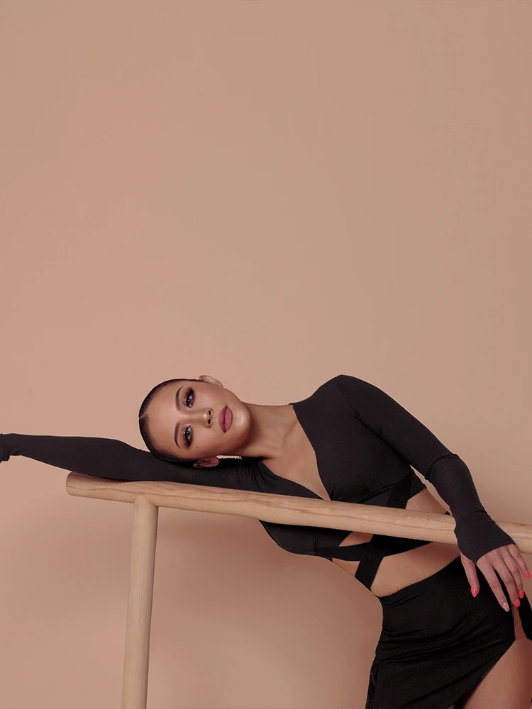 ZYMdancestyle ZYM2047 Cross The Mini Top Women Latin Dance Practice Wear Long Sleeve Strap With Bra | Тематическая одежда и