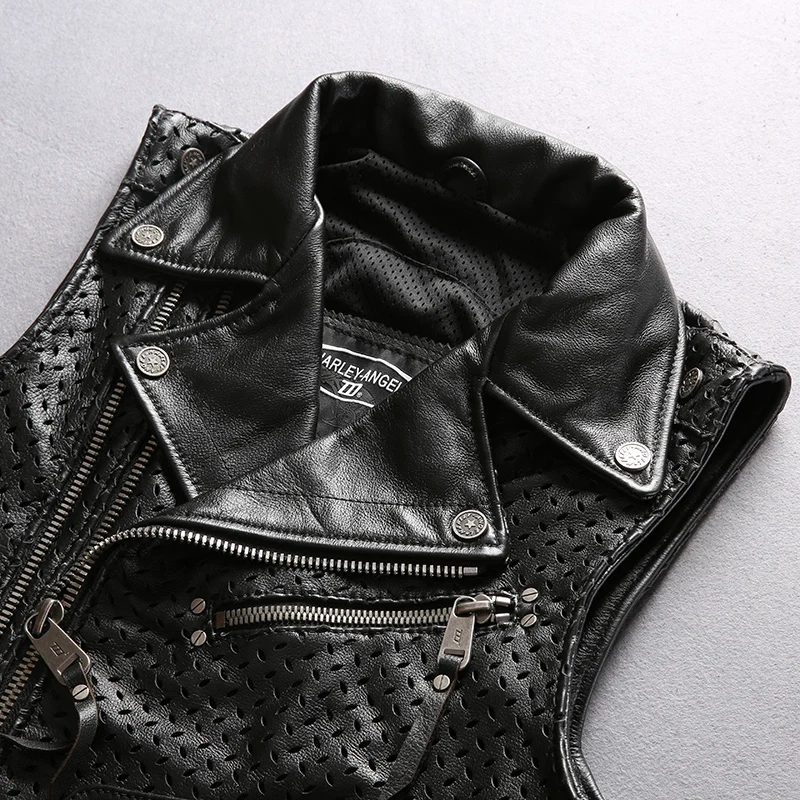 Men's Cowhide Vest Mesh Breathable Oblique Zippper Thick Genuine Leather Motorcycle Rider Vest Plus Size Sleeveless Coats 2021
Men's Cowhide Vest Mesh Breathable Oblique Zippper Thick Genuine Leather Motorcycle Rider Vest Plus Size Sleeveless Coats 2021