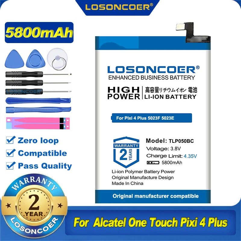100% Оригинальный LOSONCOER 5800 мач TLp050BC Аккумулятор для Alcatel One Touch Pixi 4 Plus Power 5023F 5023E |