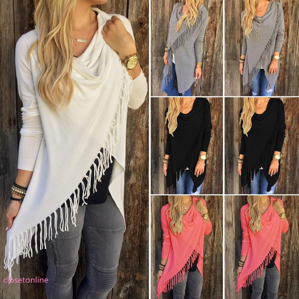 CL Women Cowl Neck Casual Long Sleeve Fringe Irregularity stylish Cardigan
CL Women Cowl Neck Casual Long Sleeve Fringe Irregularity stylish Cardigan