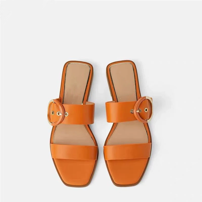 SOUTHLAND Summer women's shoes belt buckle Slippers Square head Flat leather sandals
SOUTHLAND Summer women's shoes belt buckle Slippers Square head Flat leather sandals