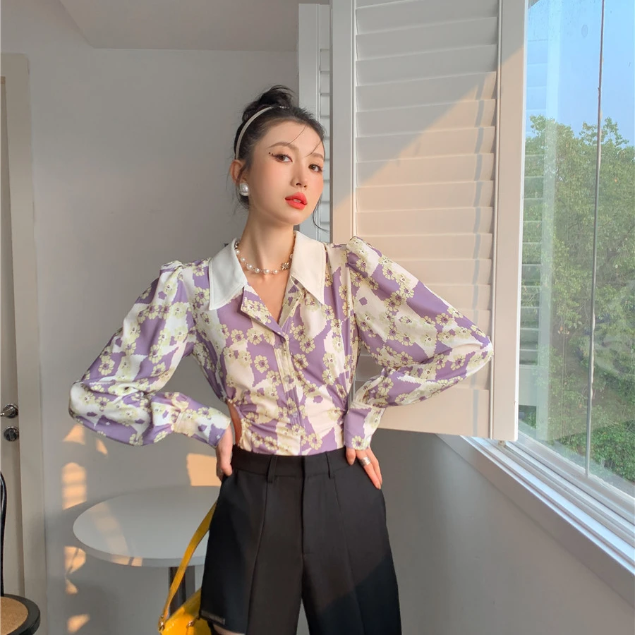 2021 Spring Autumn Tops Women Long Sleeve Waist Hollow Out Vintage Purple Print Shirt Female Elegant Casual French Style Blouse
2021 Spring Autumn Tops Women Long Sleeve Waist Hollow Out Vintage Purple Print Shirt Female Elegant Casual French Style Blouse