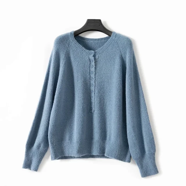 Solid Color Knit Sweater Women Long Sleeve O-neck Front Buttons Simple Early Autumn Knit Pullovers
Solid Color Knit Sweater Women Long Sleeve O-neck Front Buttons Simple Early Autumn Knit Pullovers