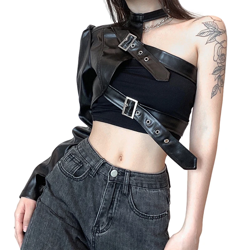 Kayotuas Women Jacket PU Faux Leather One Shoulder Bandage with Belt Black Short Slim Motor Bike Casual Ladies Bar Clubwear Coat
Kayotuas Women Jacket PU Faux Leather One Shoulder Bandage with Belt Black Short Slim Motor Bike Casual Ladies Bar Clubwear Coat