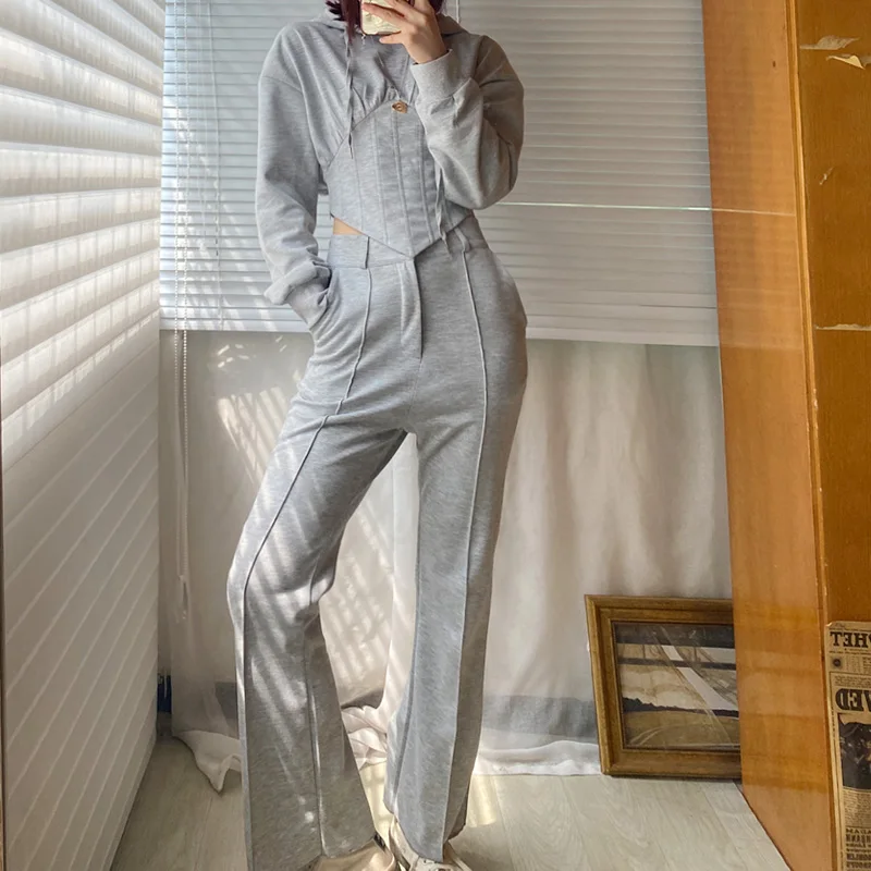 Fashion design sense suit waist hooded sweater straight leg slimming casual wide-leg pants suit
Fashion design sense suit waist hooded sweater straight leg slimming casual wide-leg pants suit