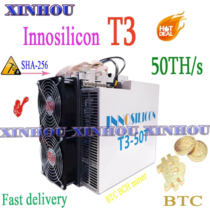Старый Asic BTC BCH Miner Innosilicon T3 50T с блоком питания лучше чем T2T Antminer S9 S19 S17 T19 T17 T17e WhatsMiner