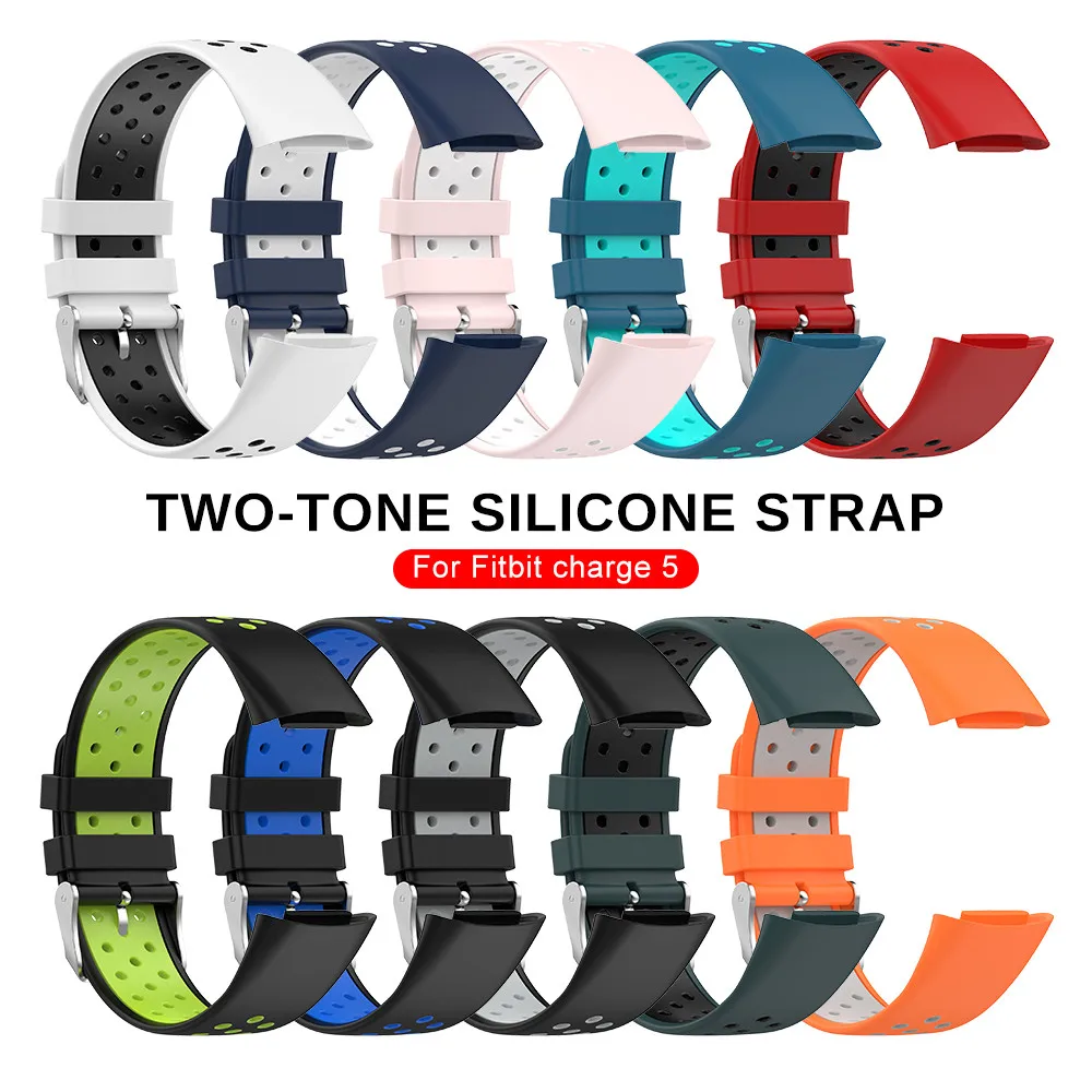 

For Fitbit Charge 5 Strap Two-Tone Silicone Wristband Bracelet For Fitbit Charge5 Band Sport Smart Watch Wrist Strap Replacement
