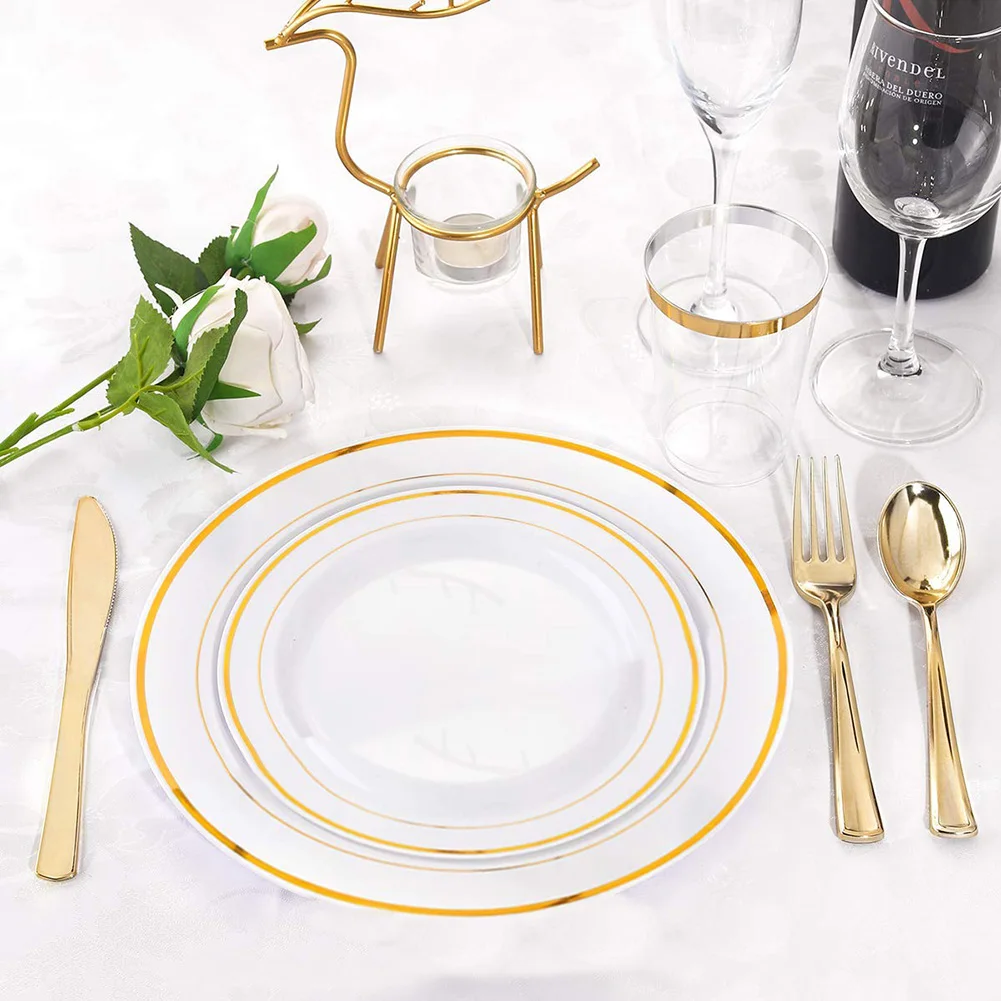 Home and Living Disposable Gold Rim Dinnerware Set for Parties Wedding Buffets Services for 15 Guests
Home and Living Disposable Gold Rim Dinnerware Set for Parties Wedding Buffets Services for 15 Guests