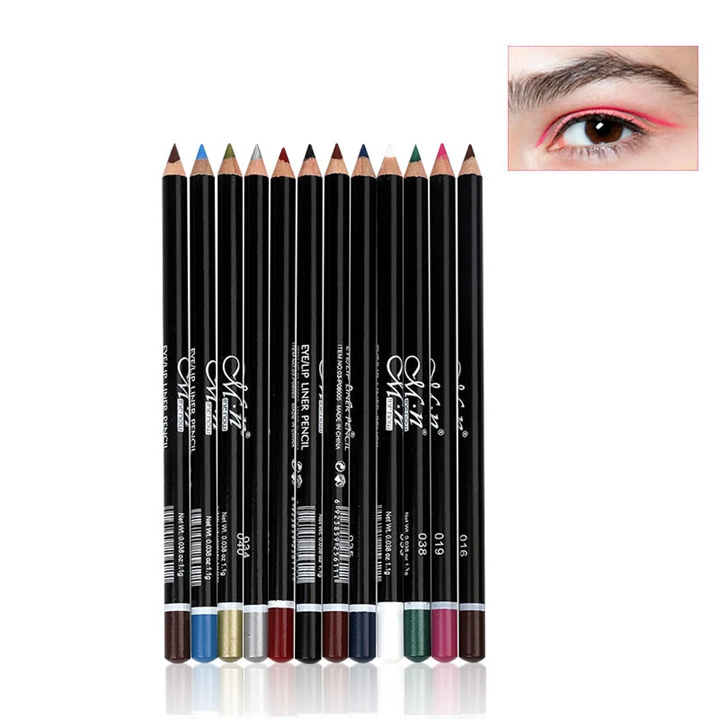 12Pcs Long Lasting Eyebrow Eyeliner Lip Liner Pencil+Curling Eyelash Mascara