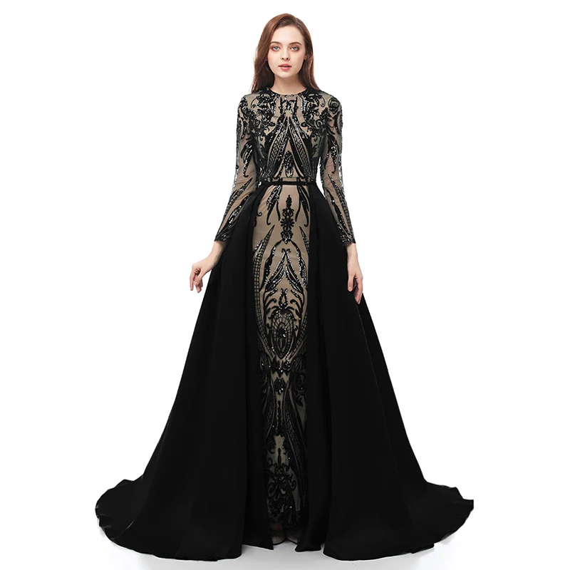 Длинный рукав Robe De Soiree мусульманские Зеленые Вечерние платья 2020 со съемным