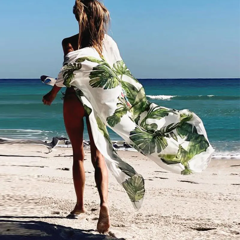 2021 Boho Leaves Print Chiffon Bathing Suit Cover-ups Plus Size Beach Wear Long Kimono Dress Women Summer Swimsuit Cover Up A791
2021 Boho Leaves Print Chiffon Bathing Suit Cover-ups Plus Size Beach Wear Long Kimono Dress Women Summer Swimsuit Cover Up A791