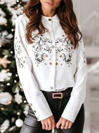 Button Long Sleeve Blouse Women Autumn Winter Single Breasted Stand Collar Shirts Office Work Blouse Print Vintage Blouse Shirts
Button Long Sleeve Blouse Women Autumn Winter Single Breasted Stand Collar Shirts Office Work Blouse Print Vintage Blouse Shirts