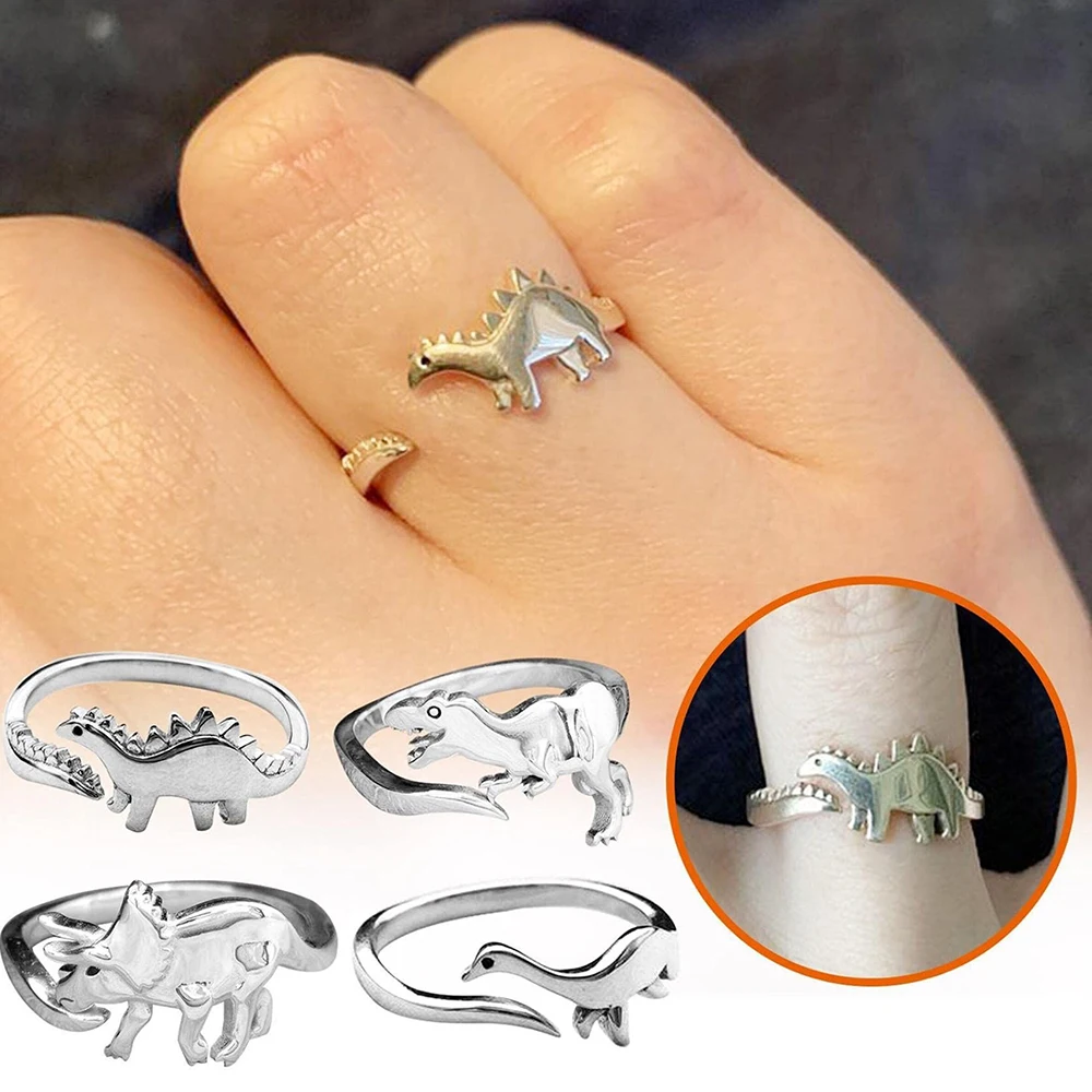 2021 Trend Women's Dinosaur Ring Gothic Men's Girl Couple Teens Stegosaurus Tyrannosaurus Triceratops Cool Stuff Adjustable Gift |