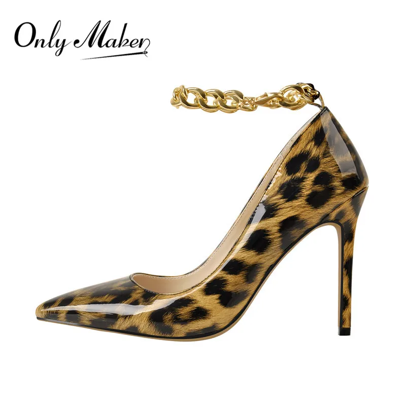Onlymaker Women's Pointed Toe 10CM Fashion Thin Heels Chain Pumps Leopard Print black Patent Leather Big Size Woman Shoes
Onlymaker Women's Pointed Toe 10CM Fashion Thin Heels Chain Pumps Leopard Print black Patent Leather Big Size Woman Shoes