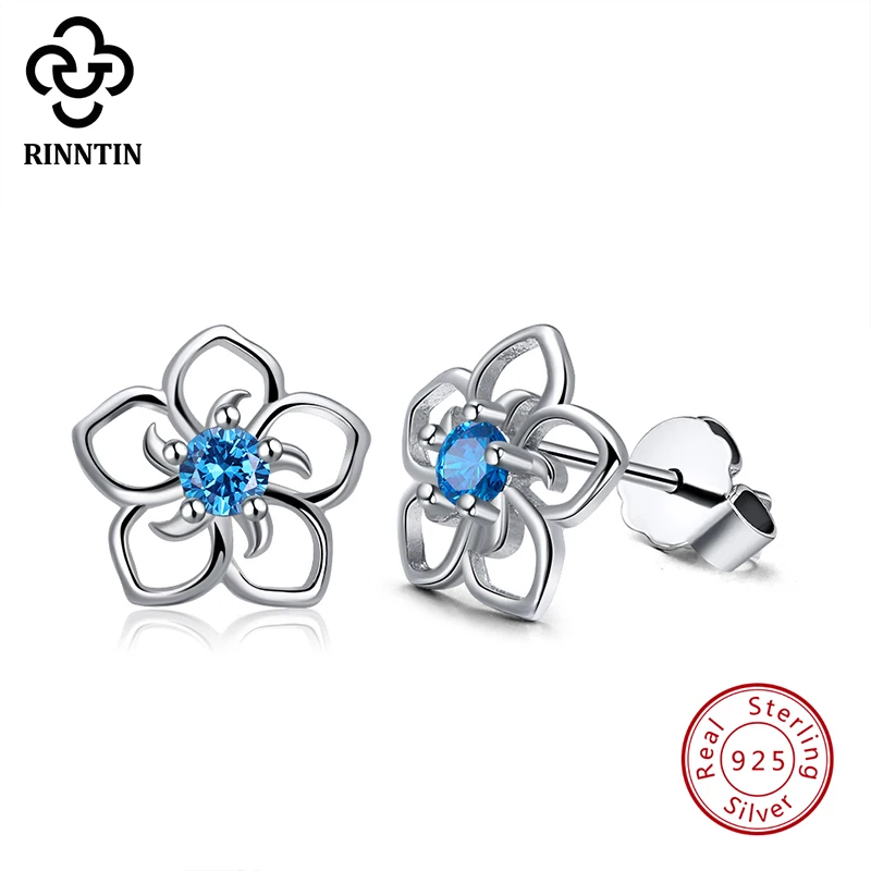 Rinntin 925 настоящие серебряные серьги гвоздики в форме снежного с цветочным принтом