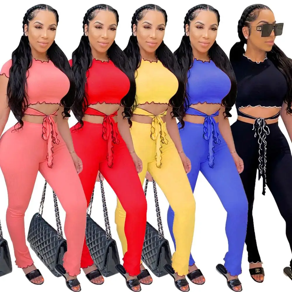 2021 Women Two Pieces Sets Summer Tracksuits Lace Up Ruffles Tops+Pants Suit Sporty Fitness High Street Outfits 2 Pcs Streetwear
2021 Women Two Pieces Sets Summer Tracksuits Lace Up Ruffles Tops+Pants Suit Sporty Fitness High Street Outfits 2 Pcs Streetwear