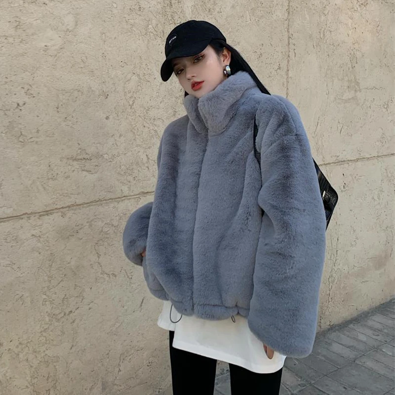 

Новое Женское зимнее теплое пальто из искусственного меха, плотное дамское пальто с отложным воротником, Женская куртка Casaco Feminino